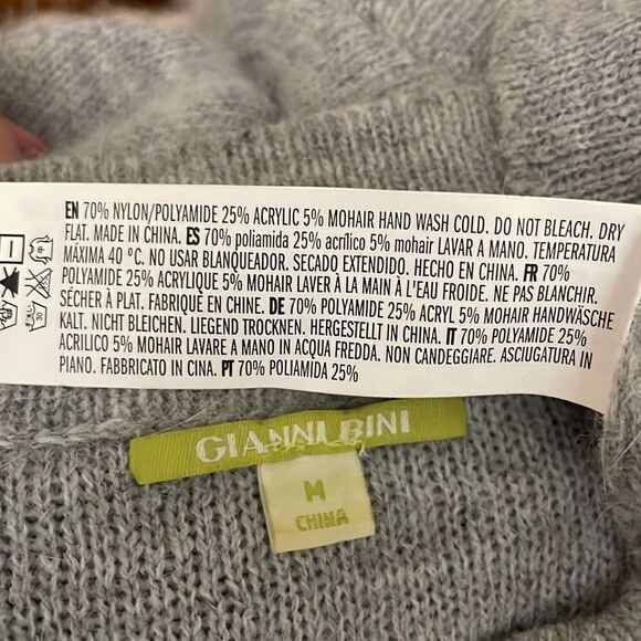 Gianni Bini Ruffled Cropped Sleeve Crewneck Fuzzy Sweater M Gray - Picture 7 of 7